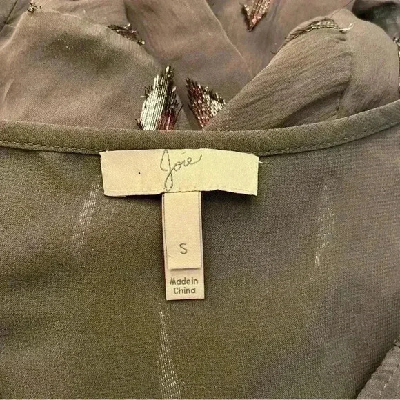 Joie - Silk Mauro Metallic Top Grey Silver Women’s Size Small Semi-sheer Blouse - Picture 13 of 14
